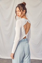Idem Ditto Women's Twisted Backless Long Sleeve Knit Top - Stylish & Sexy